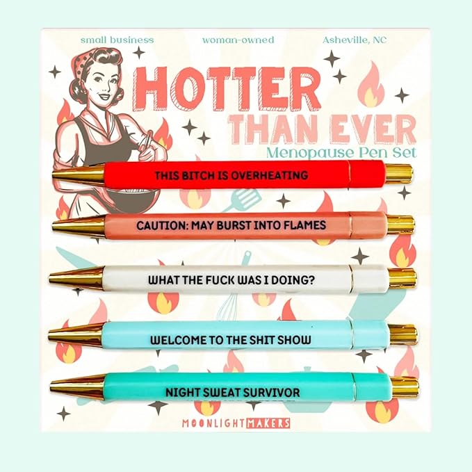 Moonlight Makers Funny Office Supplies Gift Set - Hotter Than Ever Pen Set, Fires To Put Out Notepad, I'm Still Hot Zipper Pouch - Cute Stationery Sets for Women, Funny Gifts for Friends and Coworkers