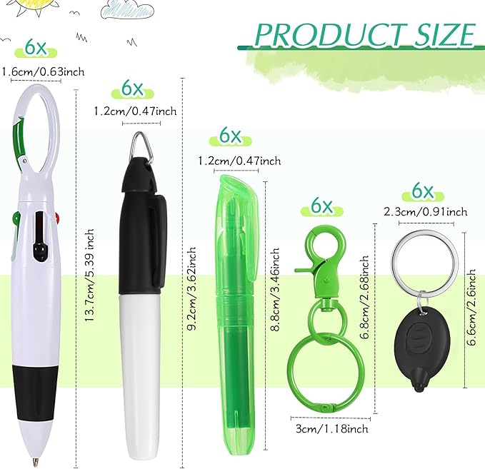 Chinco 30 Pcs Retractable Shuttle Pen Clip with Mini Highlighter Nurse Badge Pen Neon Marker LED Keychain Ring Clip