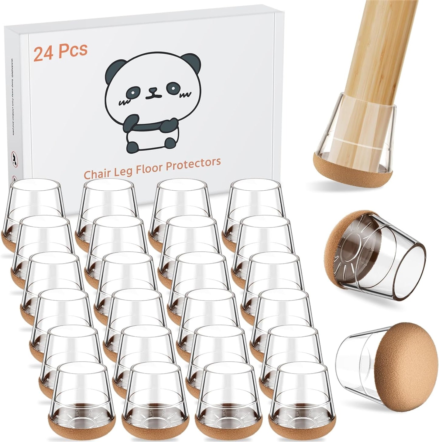 Meldel 24 PCS Silicone Chair Leg Floor Protectors Extra Small(0.6"-0.8") Rubber Felt Furniture Pads Chair Legs Caps/Covers for Hardwood Floors, Tile from Scratches & Reduce Noise - Round, Clear