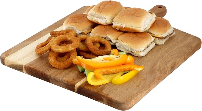 Elama 13 Inch Square with Handle Thick Acacia Wood Butcher Block – Heavy-Duty Cutting and Serving Board for Meat, Cheese, and Vegetables (13 Inch Square with Handle)