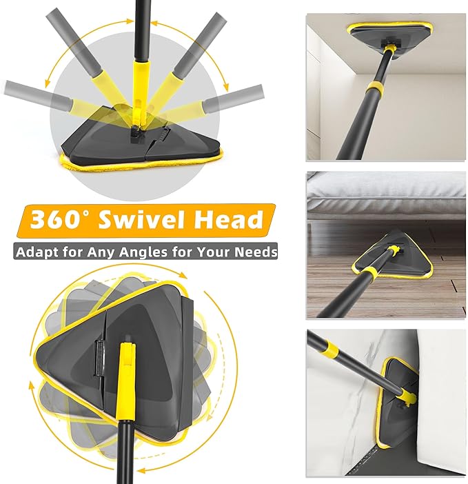 Newly Upgraded Wall Cleaner Mop with Long Handle 82 Inches, 3-in-1 Ceiling Cleaning Tool Duster with 6 Replacement Microfiber Chenille Pads for Painted Walls, Window, Floor, Baseboard