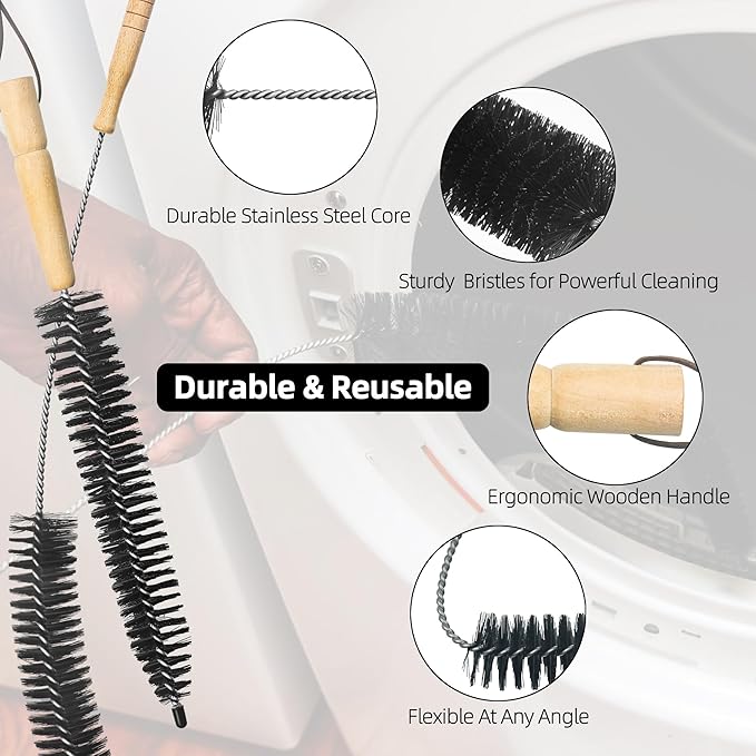 Dryer Lint Brush Vent Cleaner Kit,Included 1Pc 29.5" Refrigerator Coil Cleaning Brushes,2Pc Crevice Cleaning Brush and 1Pc 15" Dryer Vent Hose Cleaner, Washing Machine Cleaning Tools for Household