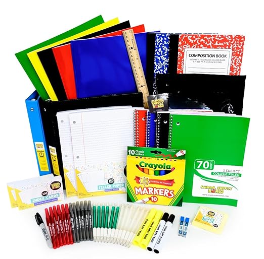 School Supply Boxes | High School Case (2 Boxes) | Back to School Essentials Kit for Students & Teachers | Includes 1" Binders, College-Ruled Notebooks, Highlighters, Markers, & More