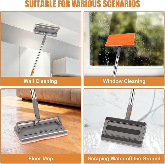 Ceiling Fan Cleaner Duster with 84'' Extension Pole, Baseboard Cleaner Tool with Handle, Reusable Chenille & Microfiber Pads for Dusting Ceiling Fan Baseboard Wall Window Floor