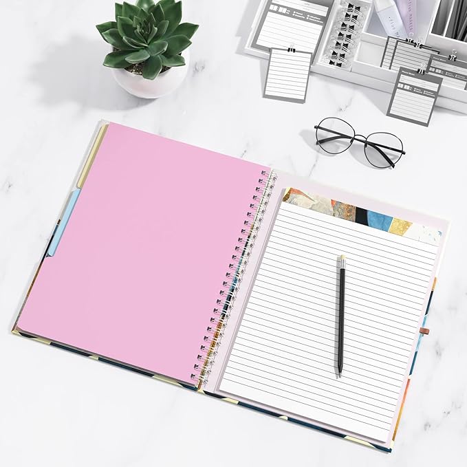 Rimilak Spiral Clipboard Folio with Refillable Lined Notepad, 14.5 x 9.8 In, Hardcover Cover with 5 Interior Pockets, Elastic Band and Pen Loop Series. Cute Stylish Clipfolio, Watercolor Sunset