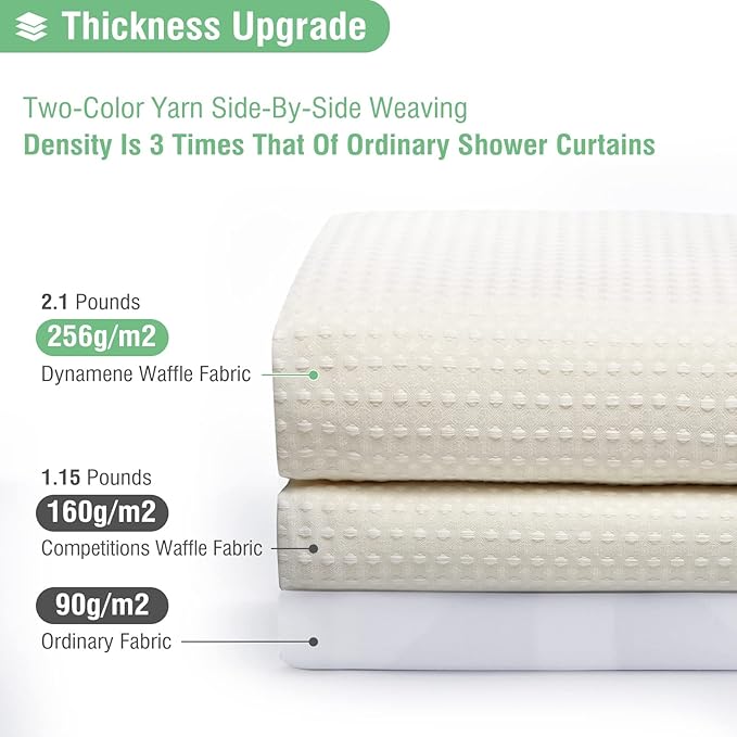 Dynamene Stall Fabric Shower Curtain - 60 x 84 inch Waffle Weighted Thick Cloth Shower Curtain for Bathroom, Cream/Ivory