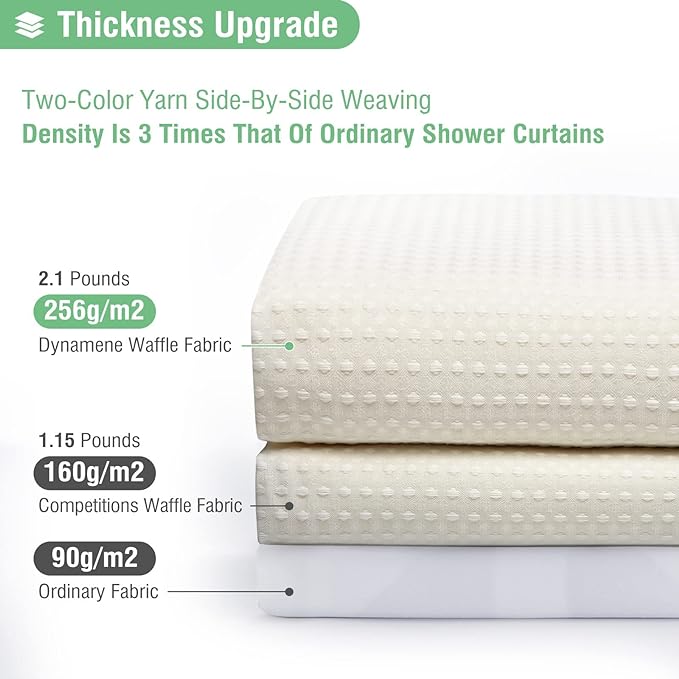Dynamene Long Fabric Shower Curtain - Waffle Textured Tall Heavy Duty Cloth Shower Curtains for Bathroom, 256GSM Large Hotel Spa Luxury Bath Curtain Set with 12 Plastic Hooks(72Wx80H, Cream/Ivory)