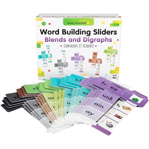 Really Good Stuff Word Building Sliders - Blends and Digraphs - Set of 27 l Phonics l ELA Learning Essentials l Gr 1-2