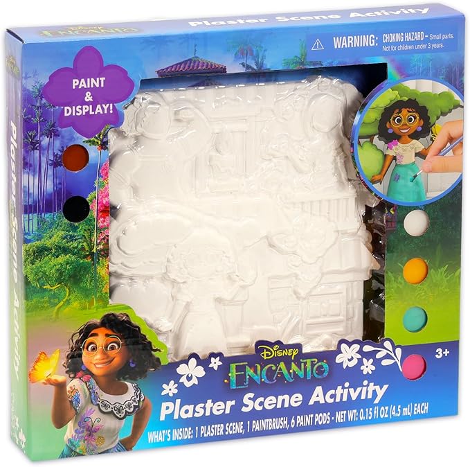 Disney Encanto Plaster Paint Scene Activity Set - Bundle DIY Painting Kit with Plaster Scene, Paintbrush, Paint Pods, Stickers, More Encanto Casita Craft Kit for Kids, Girls, Boys