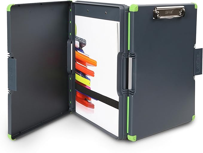 Dexas Duo Clipcase, Double Sided Clipboard Design, Portable Clipboards 13”x10” Gray/Green, Combine Style and Functionality Office Supplies for Nursing, School, Work, Trades, Home Office