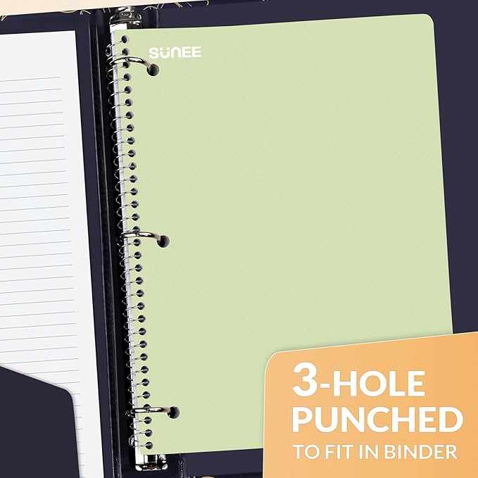 SUNEE Spiral Notebooks, 6 Pack, 1-Subject, College Ruled Paper, 8" x 10-1/2", 70 Sheets per Notebook, Assorted Aesthetic Colors Spiral Notebooks for School