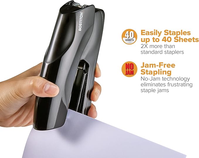 Bostitch Office Heavy Duty Stapler, 40 Sheet Capacity, No Jam, Full Strip, For Classroom, Office or Desk, Black