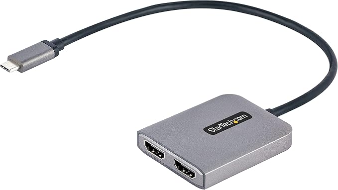 StarTech.com USB-C to Dual HDMI Adapter, USB Type-C Multi-Monitor MST Hub, Dual 4K 60Hz HDMI Laptop Display Extender / Splitter, HDR, Extra-Long Built-In Cable, Windows Only (MST14CD122HD)