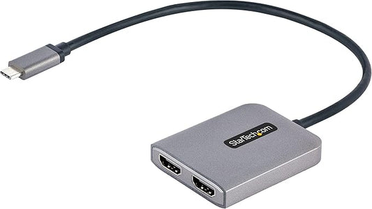 StarTech.com USB-C to Dual HDMI Adapter, USB Type-C Multi-Monitor MST Hub, Dual 4K 60Hz HDMI Laptop Display Extender / Splitter, HDR, Extra-Long Built-In Cable, Windows Only (MST14CD122HD)
