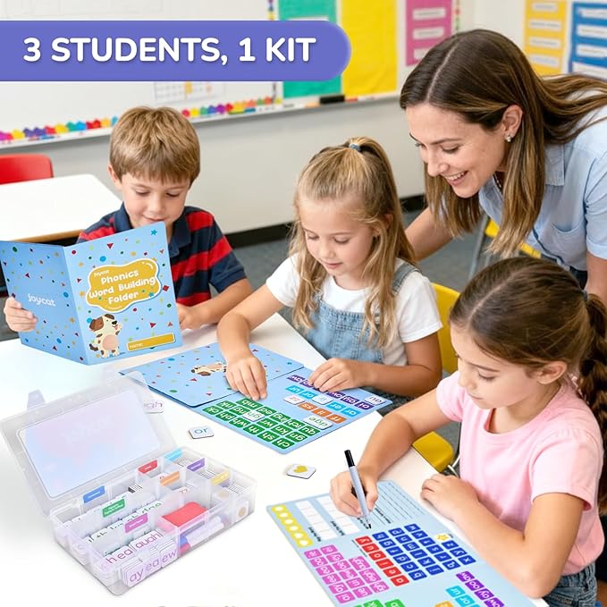 JoyCat 265 Phonics Magnetic Letter Tiles with 3 Word Folder - Hooked on Phonics Set Storage Case, Letter Sound Alphabet Letters, Preschool Pre k Classroom Materials