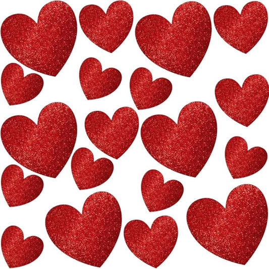 Dazzling Red Glitter Paper Heart Cutouts Mega Pack - 5", 7", 11.5" (Pack Of 20) | Perfect For Decorations & DIY Projects