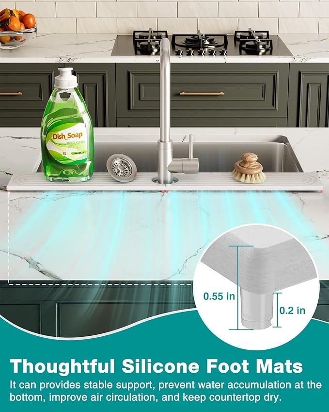 Stone Faucet Mat for Kitchen Sink, Diatomite Sink Protectors - Prevent Moisture Drying Stone Tray Fit Kitchen Counter & Bathroom Counter (White, 15.8" x 4")