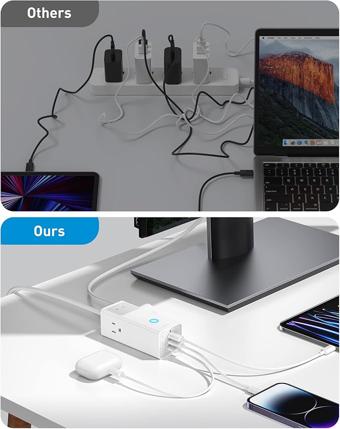 Baseus Power Strip Surge Protector 1200J - PD40W USB C Charger Extension Cord with 3 AC Outlets & 3 USB Port Fast Charging Charging Station for Office Dorm Room Home