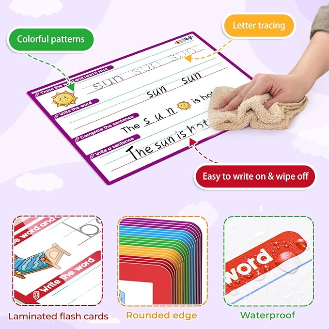 CVC Word Games Sentence Building for Kindergarten Phonics Games for Kids, Sight Words Flash Cards Learn to Write Handwriting Practice Tracing, Preschool Learning Activities Homeschool Supplies
