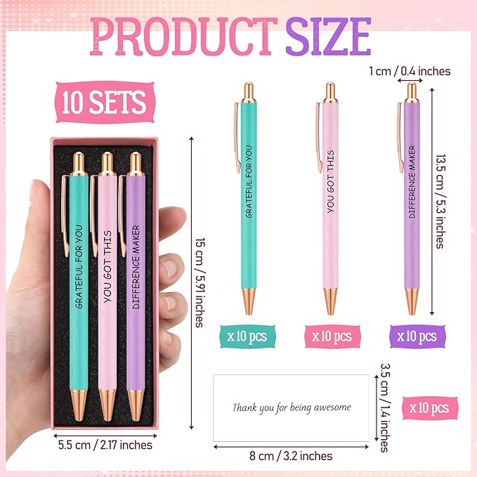 Tenceur 50 Pcs Pink Thank You Gifts for Women Bulk Employee Appreciation Gift Set with 30 Luxury Ballpoint Pens 10 Greeting Cards and 10 Gift Boxes for Teacher Nurse Coworker Volunteers(Appreciate)
