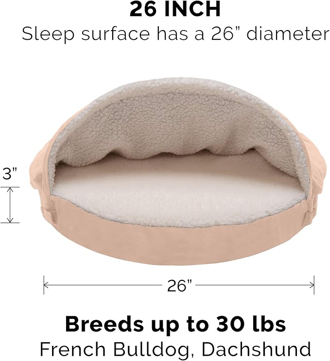 Furhaven Replacement Dog Bed Cover Sherpa & Suede Snuggery, Machine Washable - Cream, 26-inch