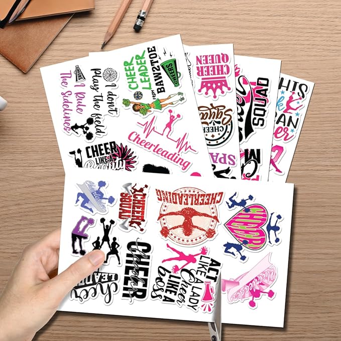 Cheerleading Motivational Quote Stickers Pack 50Pcs Vinyl Waterproof Sticker Set for Laptop Water Bottles Scrapbooking Notebooks Journals Girls Teens Cheer Squad