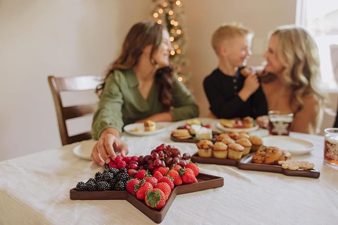 Picnic TIME Christmas Star Serving Tray, Holiday Appetizer Tray, Wooden Charcuterie Board, (Stained Parawood)