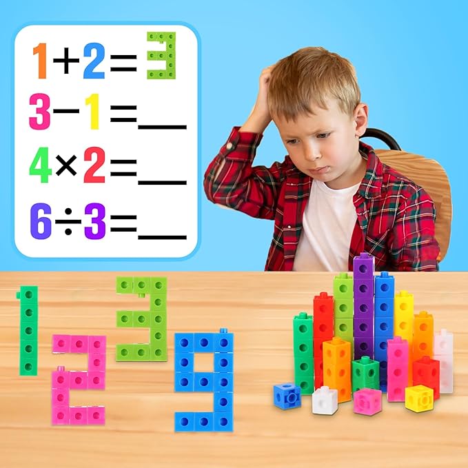 Jenaai 1000 Pieces Linking Counting Cubes, Plastic Counting Blocks, Colorful Math Cubes, Math Manipulatives Classroom Learning Supplies for Preschool Activities Boys Girls(Classic Style)