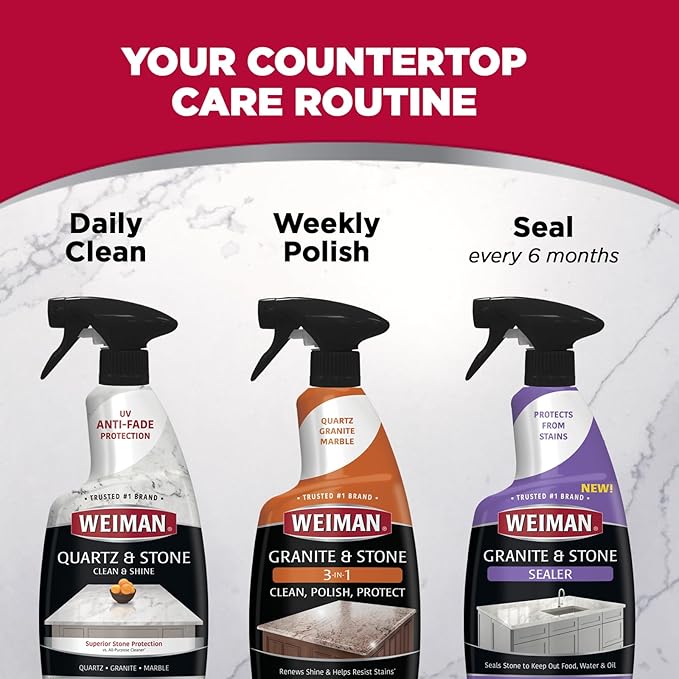 Weiman Quartz Countertop Cleaner and Polish - Clean and Shine Your Countertops Islands and Stone Surfaces with UV Protection, 24 Ounce with MicroFiber Towel, 2 Pack