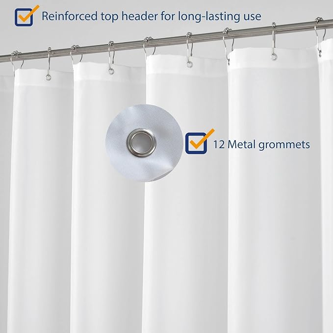 N&Y HOME Short Fabric Shower Curtain Liner 72 x 65 Shorter Length, Hotel Quality, Washable, Water Repellent, White Bathroom Curtains with Grommets, 72x65