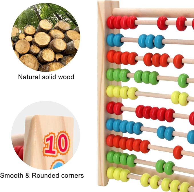 Sealive Classic Wooden Abacus for Kids Math, Educational Counting Toy with 100 Beads, 123 Learning Number Abacus for Toddler, Mathematics Toy Beads Game for Preschool Children Kindergarten