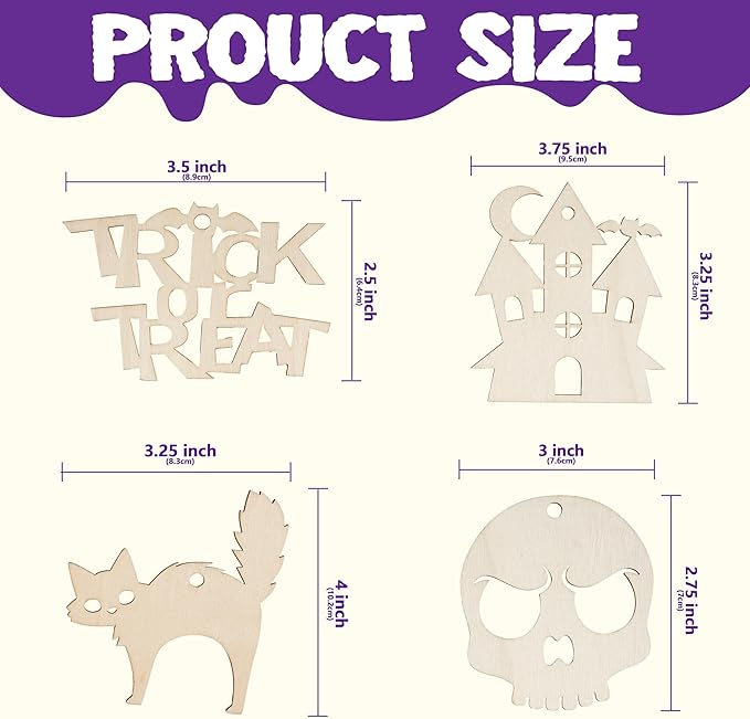 JOYIN 36 Pcs Halloween Craft Wooden Painting Kit, Halloween Party Supplies, Party Favors for Kids, Wood Blank Cutouts Ornaments, Gift Tags Decor for School Art DIY Activities Goodies Games(Age 8+)