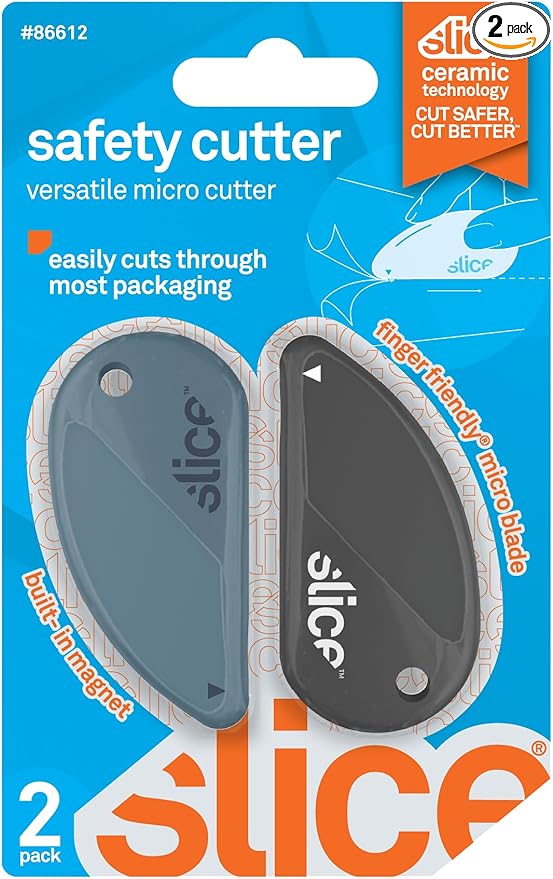 Slice Micro Safety Cutter | Safe Ceramic Box Cutter Lasting 11x Longer than Metal | Keychain Box Opener | Combo Pack | Slate + Millennial Gray