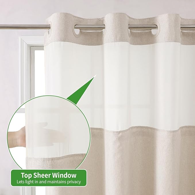Stall No Hooks Needed Linen Textured Shower Curtain with Snap-in Fabric Liner Set,Hotel Luxury Decor Shower Curtains for Bathroom,Waterproof & Washable,48Wx74H,Cream
