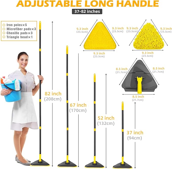 Newly Upgraded Wall Cleaner Mop with Long Handle 82 Inches, 3-in-1 Ceiling Cleaning Tool Duster with 6 Replacement Microfiber Chenille Pads for Painted Walls, Window, Floor, Baseboard