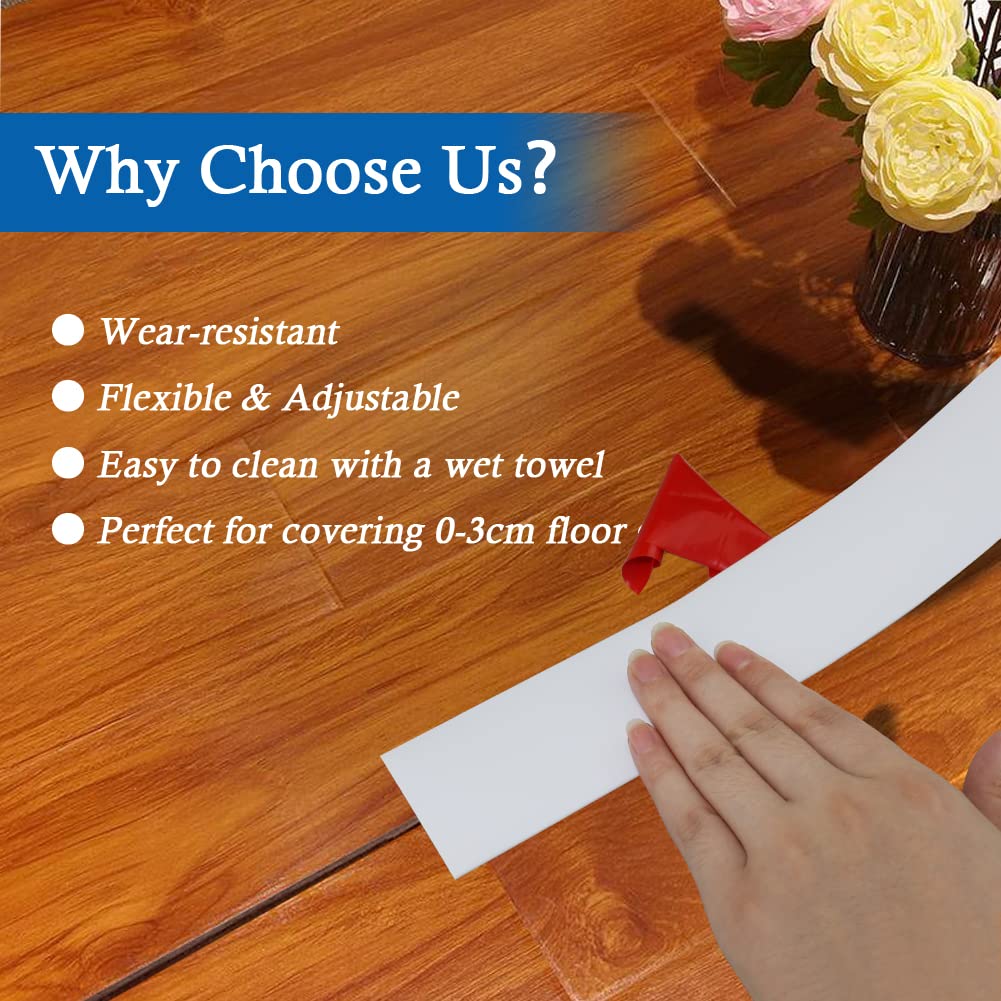 Floor Transition Strip Self Adhesive Floor Cover Strips Laminate 1.57" Wide Vinyl Flat Divider Transitions (4cm, 10Ft, White)