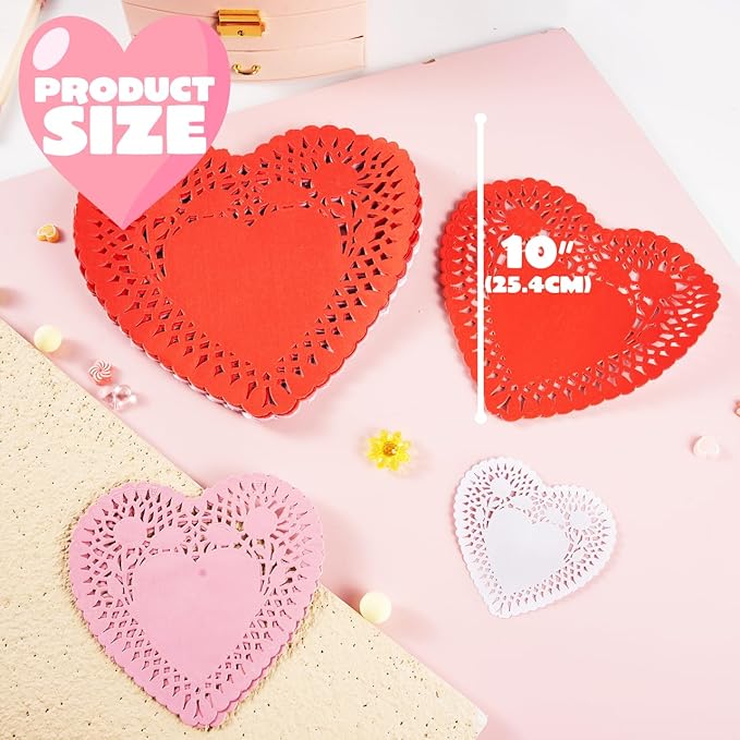 JOYIN 204 PCS Valentines Day Heart Doilies, Tableware Decoration, Home Activitie, Kitchen Disposable Table Doilies, Red White Pink Heart Crafts