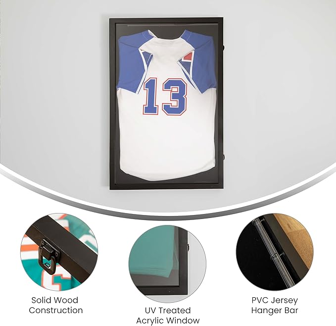 Flash Furniture Banks Jersey Display Case, Hanging PVC Tube, Velvet Lined Back, Foam Sheet Insert, Acrylic Window, Anti-Theft Lock with Keys, 24x36, Black