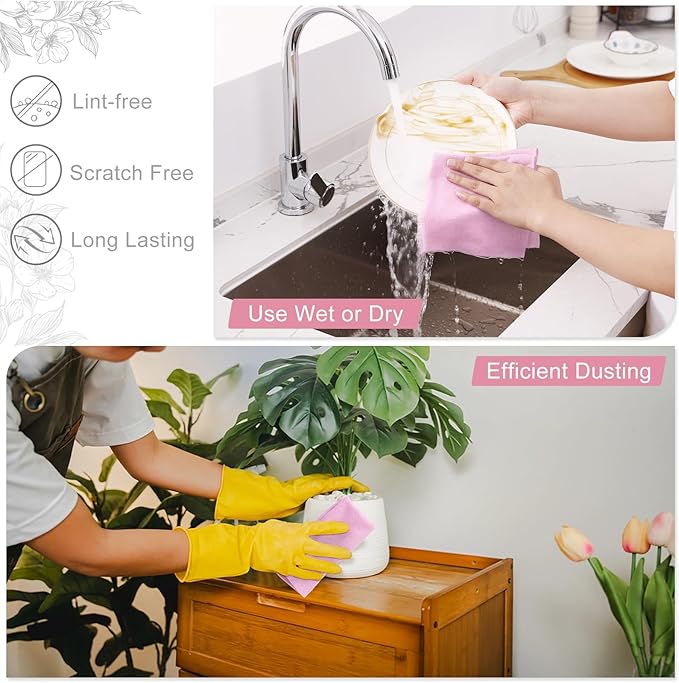 Homaxy Tear Away Dish Cloths Rolls, 75 Sheets-11.8" X 11.8", Reusable Washable Dish Towels for Kitchen, Ultra Absorbent and Quick Drying Microfiber Cleaning Rags, Pink