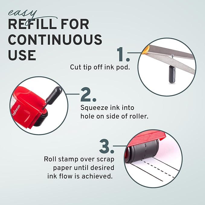 LEGILINER 3/4" Dashed Handwriting Line (RED) Teacher Stamp – Tri-Line Dashed Pattern. Classroom & Home Use. Refillable Ink Writing Practice Roller Stamp.