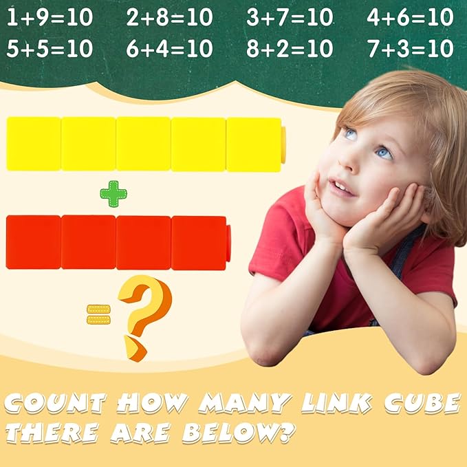 Jenaai 100 Pcs Linking Cubes Plastic Math Cubes Manipulative Counting Blocks STEM Snap Blocks Connecting and Counting for Early Math and Construction, Homeschool Preschool Supplies(Classic)