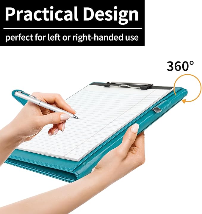 Professional Padfolio with Clipboard, Faux Leather Portfolio Folder Binder, Legal Pad Holder for A4 Letter Size Notepad, Resume, Writing, Ideal Organizer for Business Office Conference (Indigo)