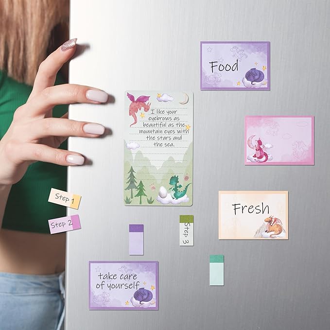 B1ykin Cute Sticky Notes Set - Just A Gift Who Loves Dragons Self-Stick Notes Pad, 550 Sheets Writing Memo Pages Sticky Notepad for Teacher Appreciation Gift, School Office (Watercolor Dragon)