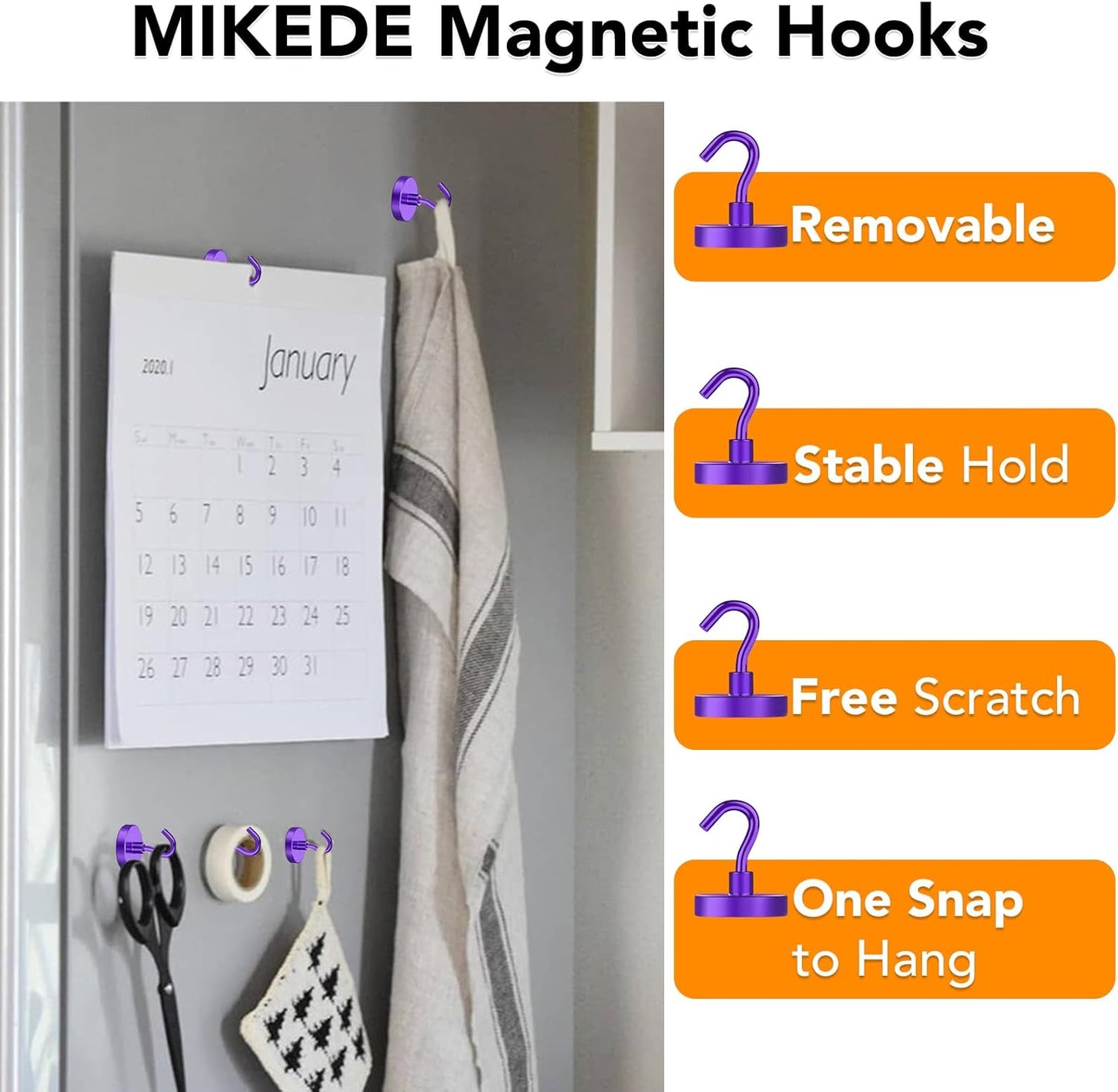 MIKEDE Magnetic Hooks,150LB Heavy Duty Magnets with Hook for Fridge, Strong Magnet Neodymium Industrial Hooks Hanging, Hanger Toolbox, Cruise(Purple, 10 Pack)