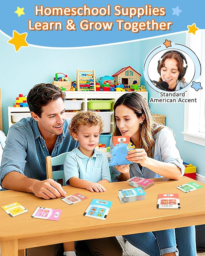Phonics Talking Flash Cards for Toddlers 3-8, 532 Words, Learn to Read with 2 Paths, CVC Blends Digraphs Long Vowel Sounds, Spelling & Reading, Educational Toys for Kindergarten Homeschool Grades 1-2