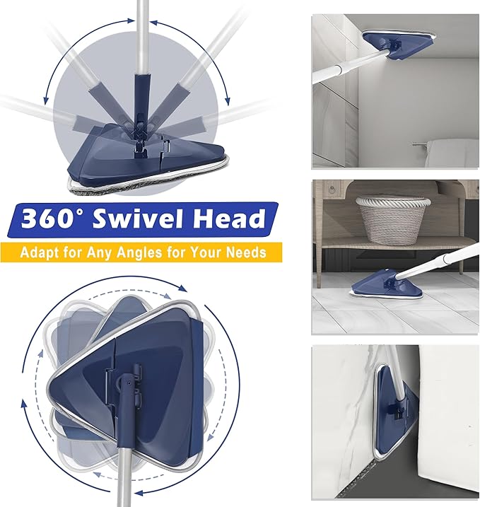 Wall Cleaner Mop with 82" Extendable Handle, 360° Rotating Head & 90° Flip, Microfiber/Chenille Pads, Built-in Squeegee for Ceiling, Wall, Baseboard and Window Cleaning
