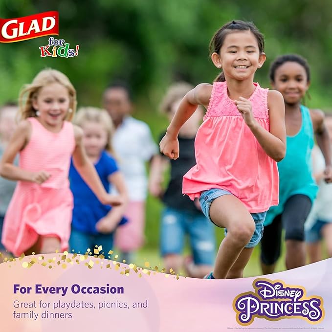 Glad Disney Princess Kids Paper Plates, Heavy Duty Soak Proof and Microwavable, Cut Resistant Disposable Snack Plates for Everyday Meals, School Lunches and Birthday Parties, 8.5 Inch, 40 Count - 2 Pk