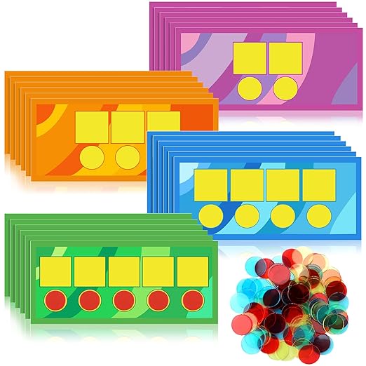 Sound Box Mats and Chips 24 Pcs Dry Erase Mats and 84 Pcs Chips Phonemic Awareness Games Phonics Reading Games Ezread Sound Box Kit(Vivid Style,PVC)