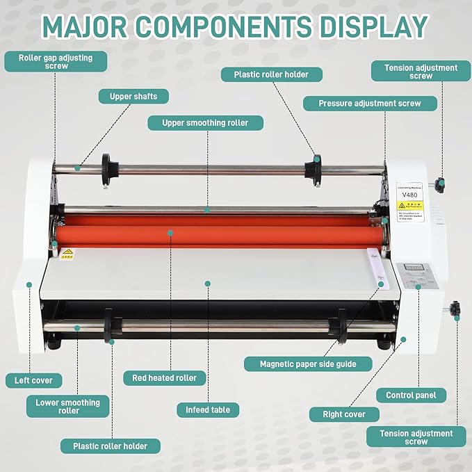 18inch Cold Hot Roll Laminator with 2 Rolls of Thermal Laminating Film (1 Inch Core, 0.8 mil,17.3in W×656ft L), V480 Laminating Machine, Single & Double-Sided Thermal Laminator, Digital Display, 110V