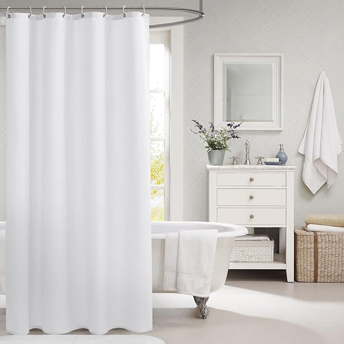 Nasitos Stall Fabric Shower Curtain Liners with Magnets 2 Pack - W54 x H78 - Water Repellent & Lightweight Long Stall Size Shower Curtains for Bath Tub, Machine Washable (White, Magnets Included)